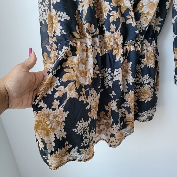 FREE PEOPLE Float Away Floral Romper Black and Mustard Size Medium - Picture 10 of 14